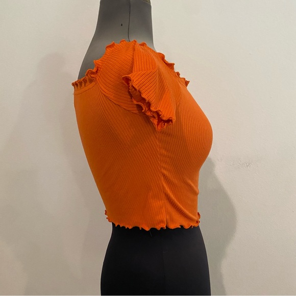 IRIS ORANGE SHORT SLEEVES CROPPED HOOK EYE FRONT CLOSURE STRETCH TOP SIZE SMALL - Picture 2 of 5